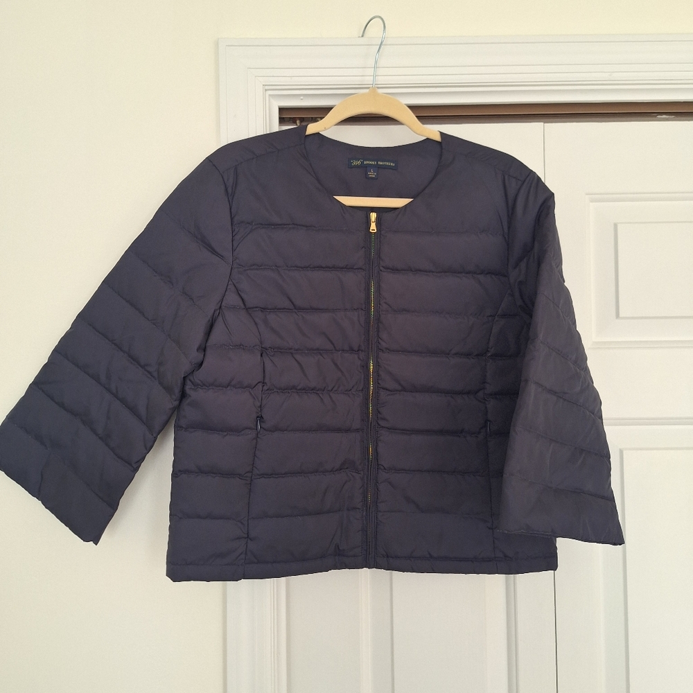 346 Brooks Brothers Navy Puffer Jacket Cropped Coat Women's size Large